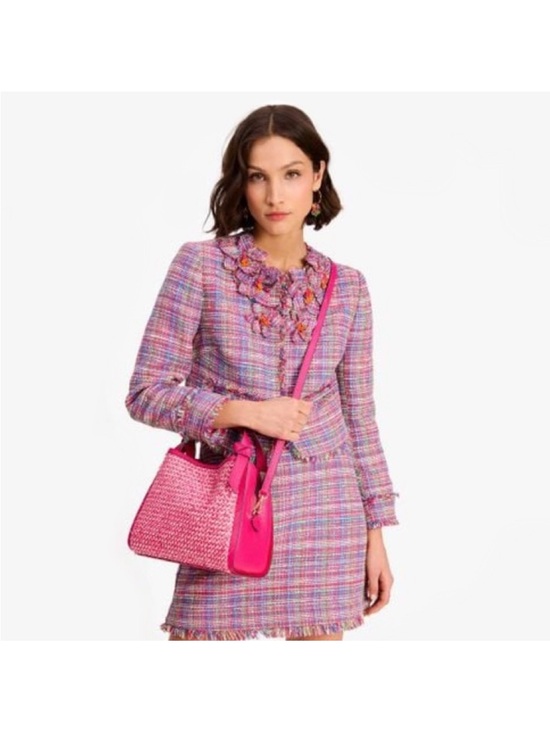 Kate Spade Knott Raffia Tweed Medium Crossbody Satchel, Wild Raspberry Pink Bag - Picture 5 of 14